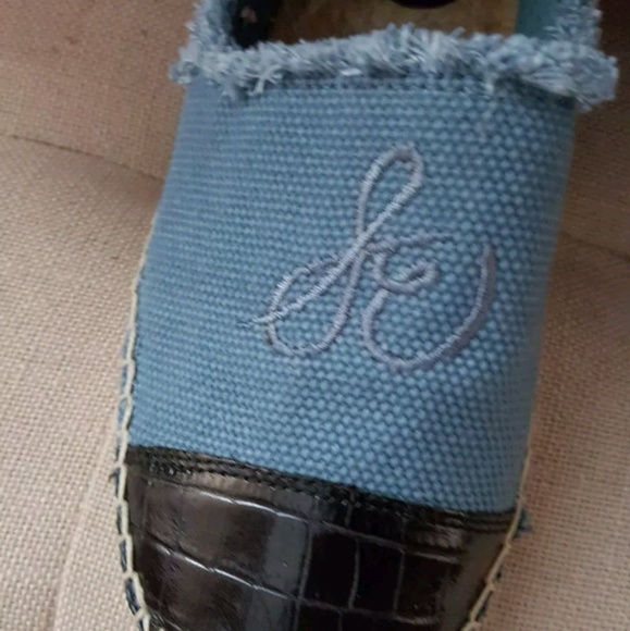 SAM EDELMAN WOMEN DENIM LEATHER TOES SLIP ON - Picture 2 of 7